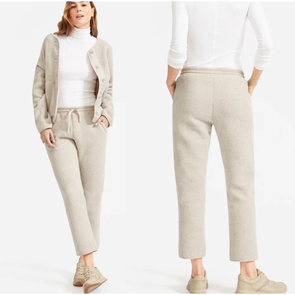 Everlane ReNew Sherpa Fleece Pants‎ Womens Size S Drawstring Cozy Lounge Oatmeal